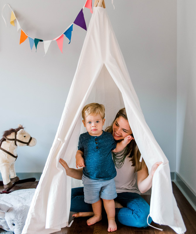Mother and Child building a fort