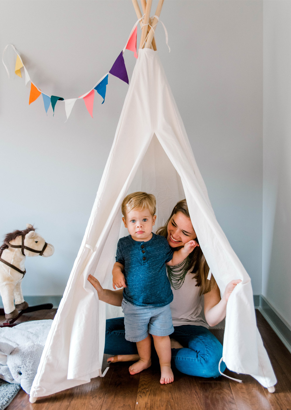 Mother and Child building a fort