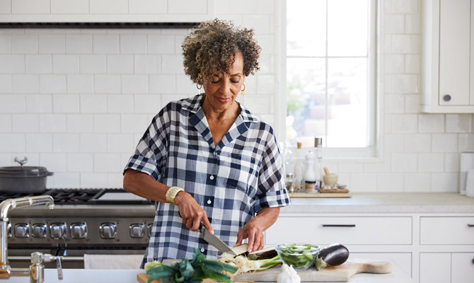 A woman preparing dinner