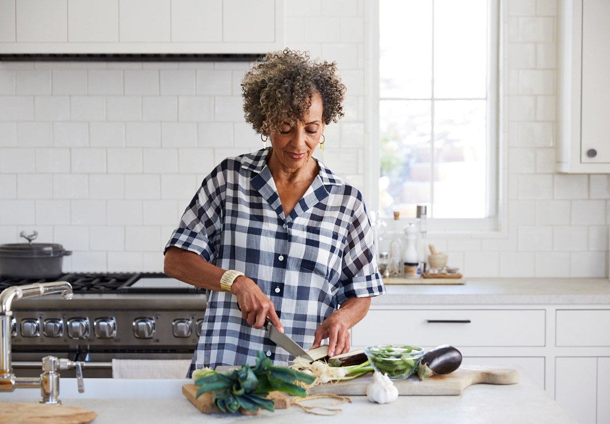 A woman preparing dinner